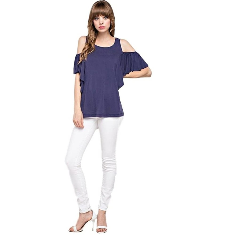 Mittoshop Cold Shoulder Top with Flutter Sleeves